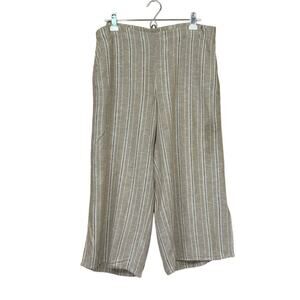 J. Jill cropped wide leg linen blend pants, tan stripe, large petite, lagenlook